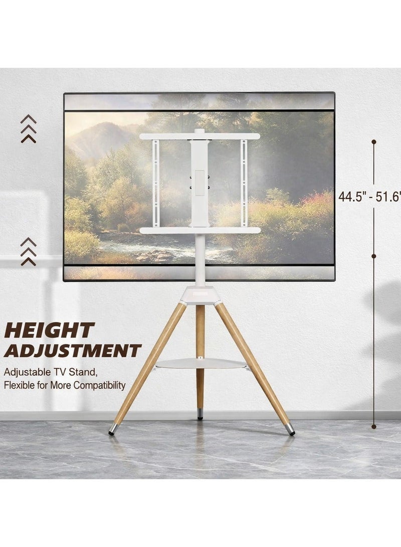 BEETEC Tripod TV Floor Stand with Wooden Legs for 32–65 Inch Flat Screen TVs, Height Adjustable TV Stand with Swivel & Tilt, VESA 400x400mm, Max Load 35 kg, AV Shelf 5 kg Capacity, White | TF-FS65W - Image 4